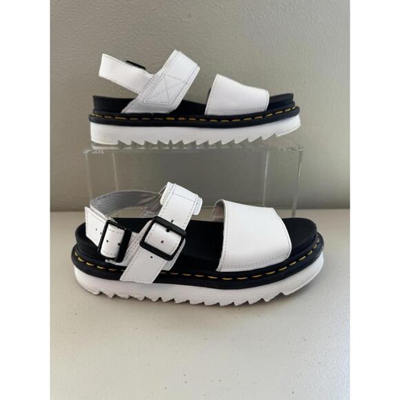 Dr. Martens Voss Sandals Women’s Size 7 White Leather Black Platform Lightweight - Picture 1 of 7